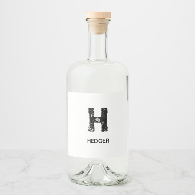 MINIMALISTISK SVART ENBOKSTAVS MONOGRAM NAMN VIT SPRITFLASKOR ETIKETT (Framsida)