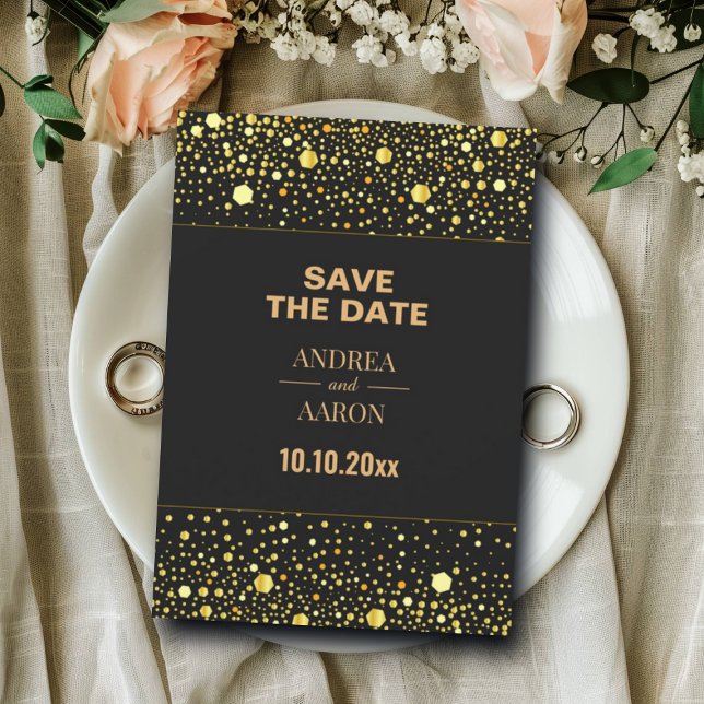 Minimalistisk Svart Grå Guld Glitter Prickar 5x7"  Spara Datumet (Skapare uppladdad)