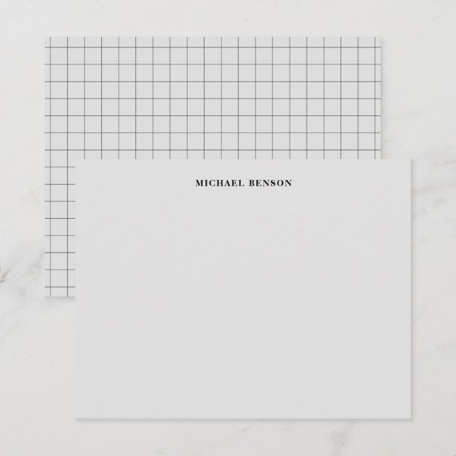 Minimalistisk svart grå rutnätsmonogram för proffs anteckningskort (Fram/baksida)