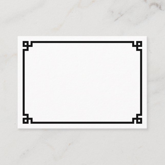 Minimalistisk svart grekisk nyckelkant bröllop placeringskort (Framsida)