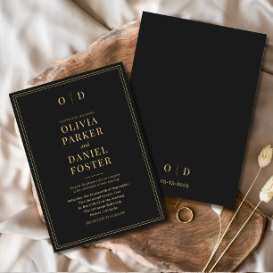 Minimalistisk svart Guld-Elegant Modern Bröllop Inbjudningar