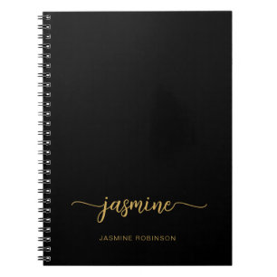 Minimalistisk Svart Guld Feminint Initialnamn Skri Anteckningsbok