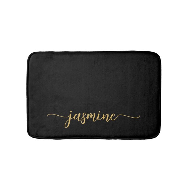 Minimalistisk Svart Guld Feminint Initialnamn Skri Badrumsmatta (Framsidan)