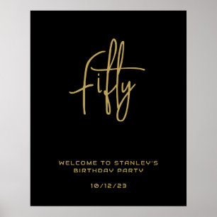 Minimalistisk svart guld femtio födelsedags välkom poster