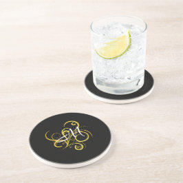 Minimalistisk Svart Guld Monogram Underlägg