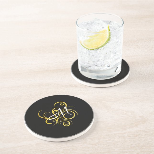 Minimalistisk Svart Guld Monogram Underlägg (Sidan)