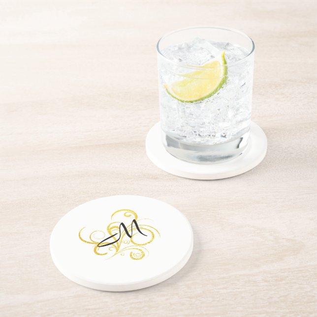 Minimalistisk Svart Guld Monogram Underlägg (Sidan)