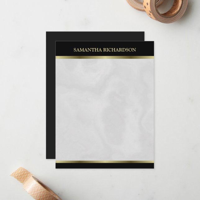 Minimalistisk svart Guld och Grått Marble Namn Anteckningskort (Fram/Back In Situ)