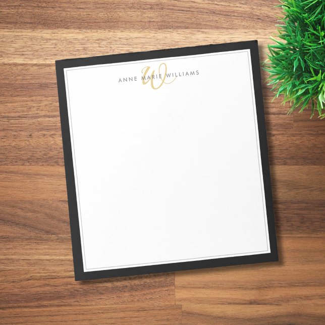 Minimalistisk svart guld två gräns monogram anteckningsblock (Skapare uppladdad)