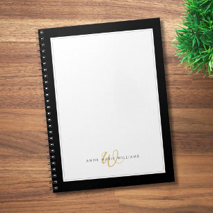 Minimalistisk svart guld tvåkanter monogram anteckningsbok