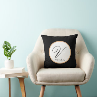 Minimalistisk Svart, Guld & Vit Personlig Namn Kudde