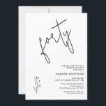 Minimalistisk svart kalligrafiktext 40:e födelseda inbjudningar<br><div class="desc">Minimalistisk svartfärgad färgad 40:e födelsedagsinbjudan Enkel,  modern och minimalistisk i stil,  40:e födelsedagsinbjudan med en löstagbar svart böjd bladmotiv.</div>