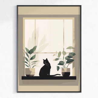 Minimalistisk svart katt estetik Neutral Poster