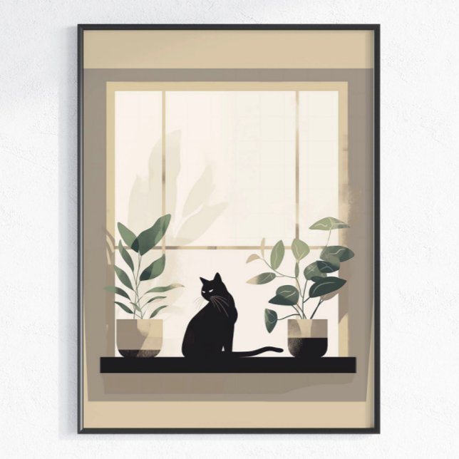 Minimalistisk svart katt estetik Neutral Poster (Skapare uppladdad)