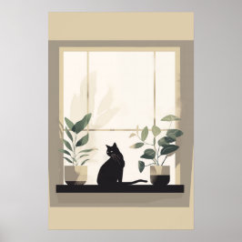 Minimalistisk svart katt estetik Neutral Poster