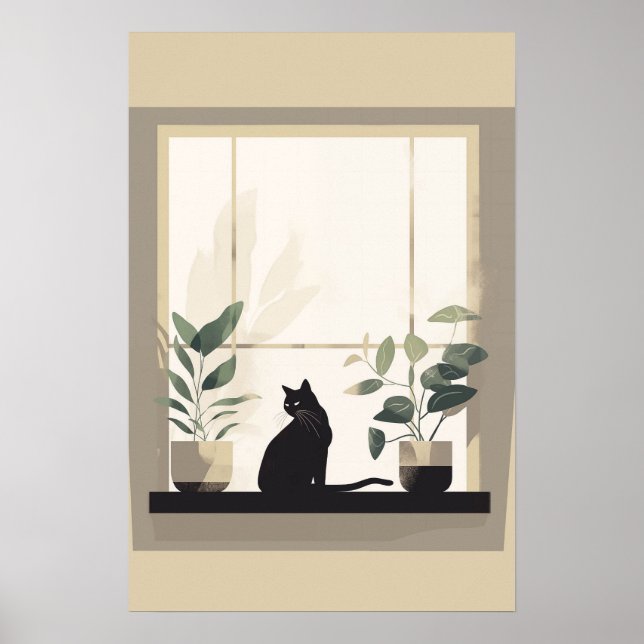 Minimalistisk svart katt estetik Neutral Poster (Framsidan)