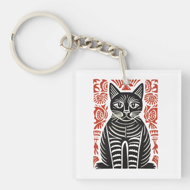 Minimalistisk svart katt folklig konstdesign (Framsidan)