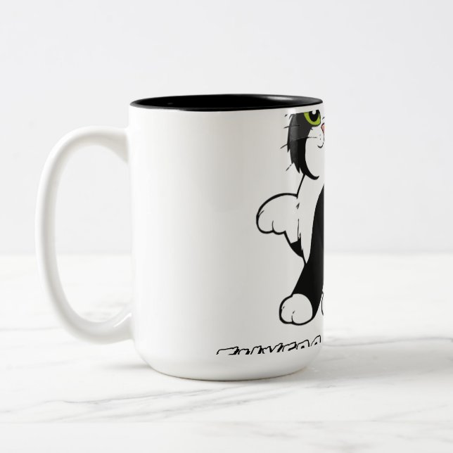 "Minimalistisk svart katt linjekonst mugg (Vänster)