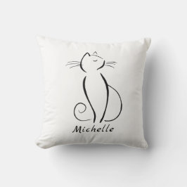 Minimalistisk svart katt på vit add name kudde