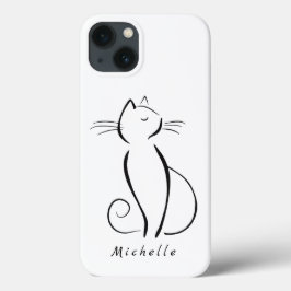 Minimalistisk svart katt på vit Lägg till namn