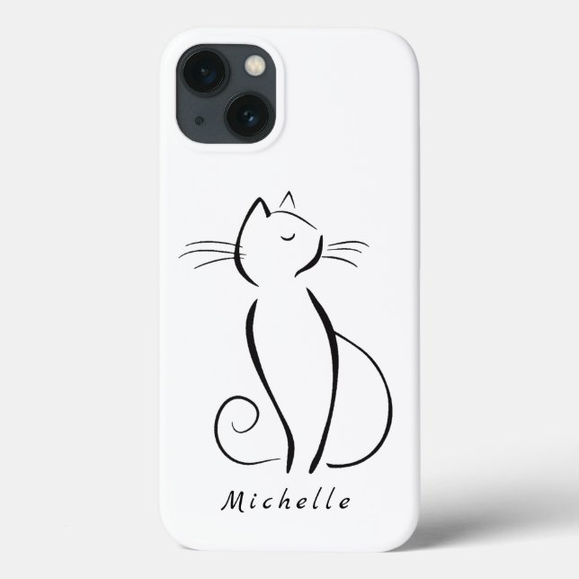 Minimalistisk svart katt på vit Lägg till namn (Baksida)