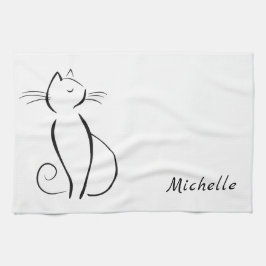 Minimalistisk svart katt på vit lägga till namn kökshandduk