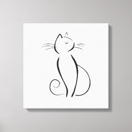 Minimalistisk svart katt på vitt canvastryck