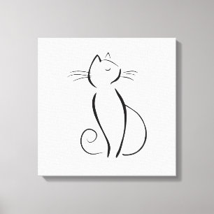 Minimalistisk svart katt på vitt canvastryck