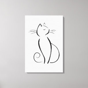 Minimalistisk svart katt på vitt  canvastryck