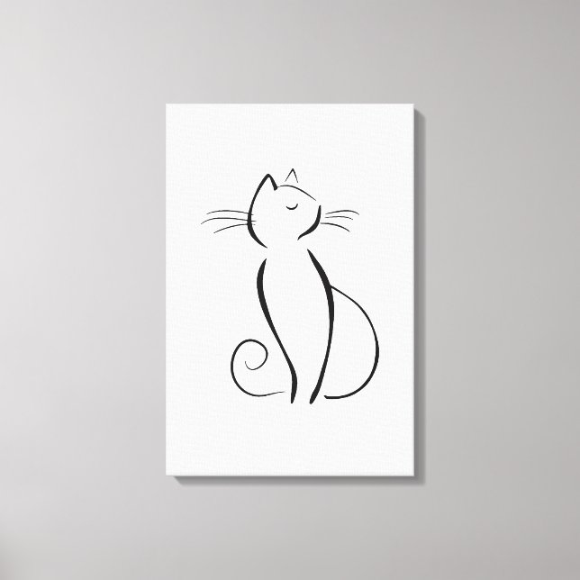 Minimalistisk svart katt på vitt canvastryck (Framsida)