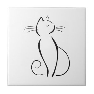 Minimalistisk svart katt på vitt kakelplatta