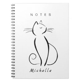 Minimalistisk svart katt på vitt lägg till namn anteckningsbok