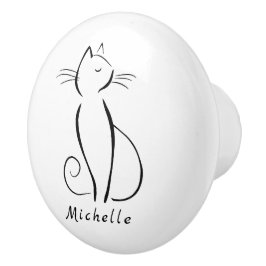 Minimalistisk svart katt på vitt lägg till namn knopp