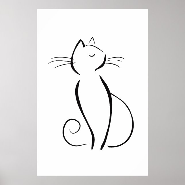 Minimalistisk svart katt på vitt poster (Framsidan)