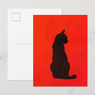Minimalistisk svart katt Silhuett Modern röd konst Vykort