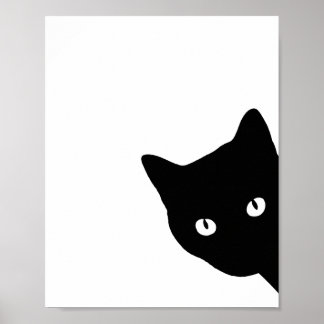 Minimalistisk svart katt siluett som tittar in poster