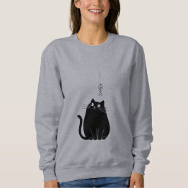 Minimalistisk svart katt-sweatshirt för kvinnor t shirt