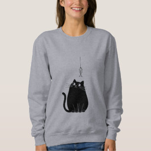 Minimalistisk svart katt-sweatshirt för kvinnor  t shirt