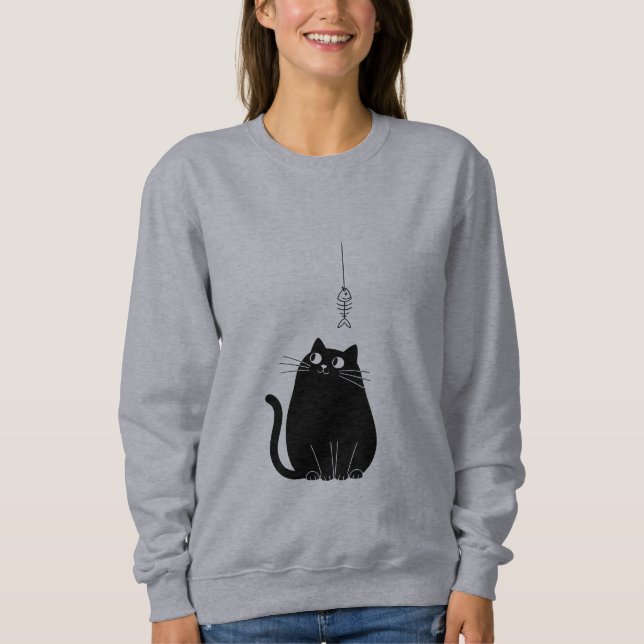 Minimalistisk svart katt-sweatshirt för kvinnor  t shirt (Framsida)