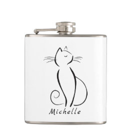 Minimalistisk svart katt vid vit tillsättning till fickplunta