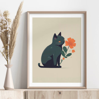 Minimalistisk svart kattblomma poster