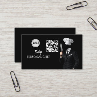 Minimalistisk svart kockuniformsfoto QR-kod Visitkort