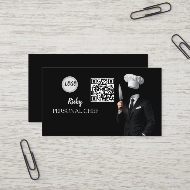 Minimalistisk svart kockuniformsfoto QR-kod  Visitkort (Fram/Back In Situ)