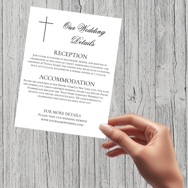 MINIMALISTISK Svart Kors Bröllopsdetaljer Kristna Tilläggskort (MINIMALIST Black Cross Wedding Details Christian Enclosure Card)