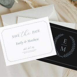 Minimalistisk svart med blå bröllops-Save The Date Meddelande Vykort