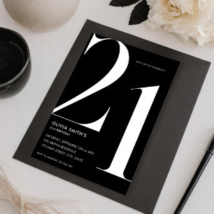 Minimalistisk svart modern Chic 21:a födelsedag Inbjudningar