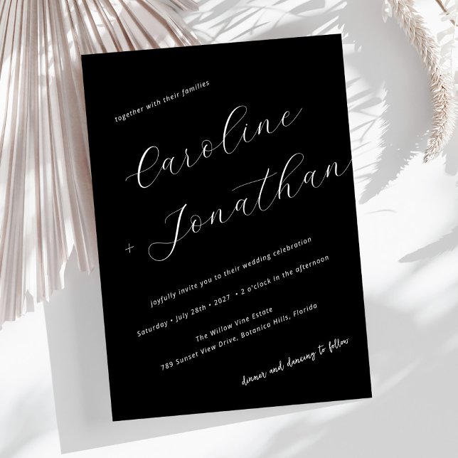 Minimalistisk svart modern kalligrafi Namn Bröllop Inbjudningar (Skapare uppladdad)