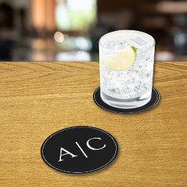 Minimalistisk svart Monogram Bröllop Underlägg Papper Rund