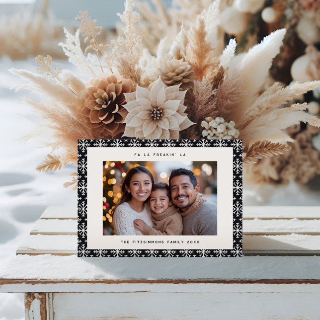 Minimalistisk svart nordisk fotoidé julkort (Neutral Snowflake Modern Christmas Card black)