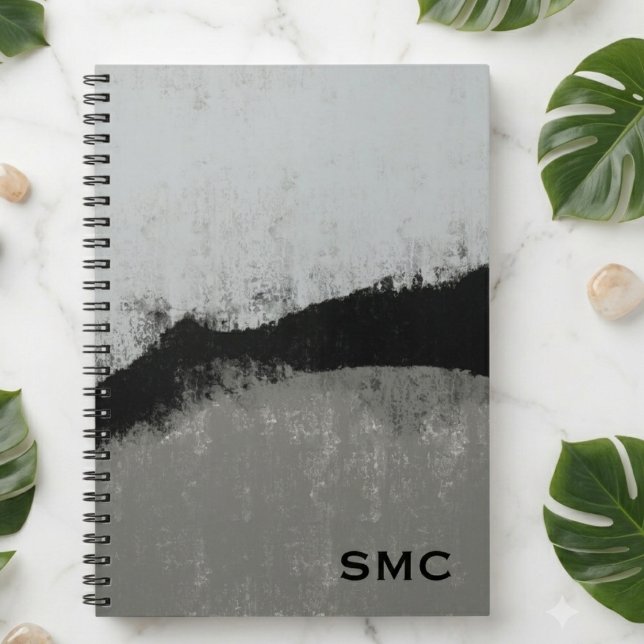 Minimalistisk svart och grå borstad abstrakt anteckningsbok (Modern black and grey brushed art notebook for professionals and creatives.)
